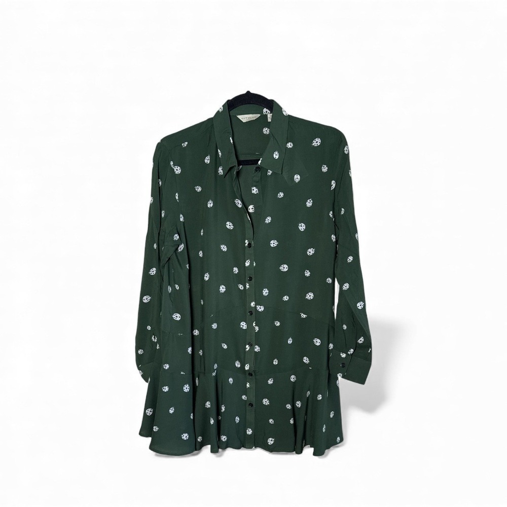 Anthropologie TYLHO Lakin Ladybug Tunic Top S Forest Green NWT Boho Coquette